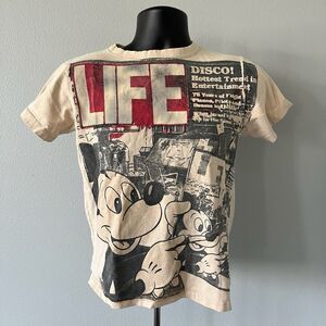 Mickey Mouse LIFE Magazine Tan Red Black T-shirt Graphic Tee - Read Description